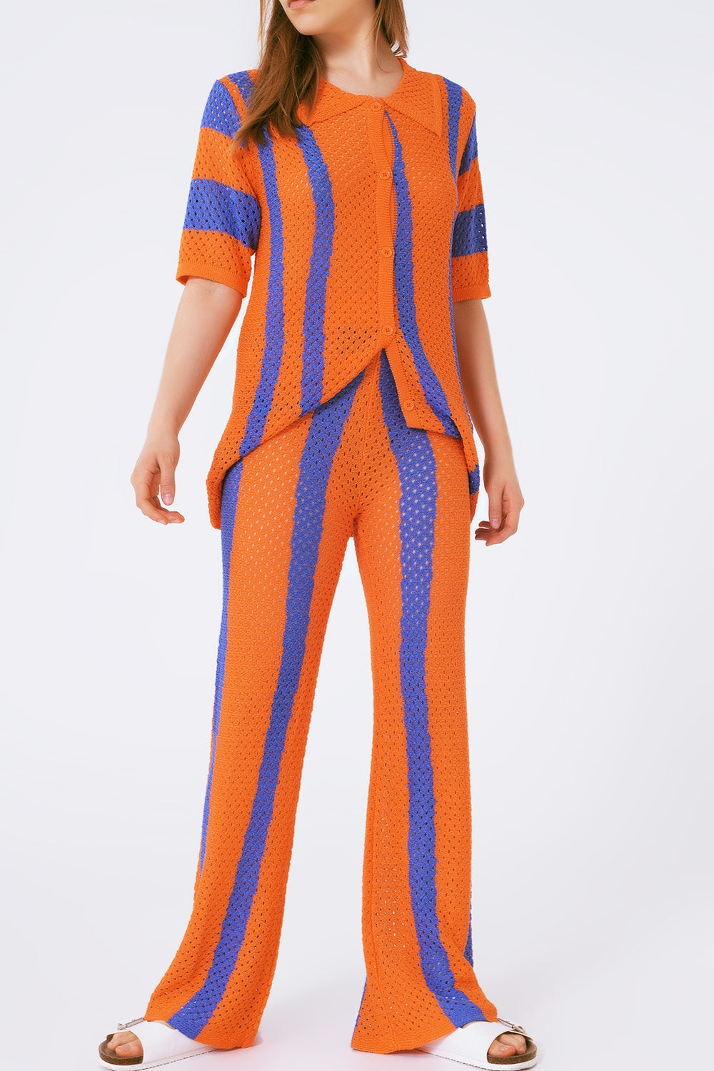 pantalon de crochet a rayas naranja