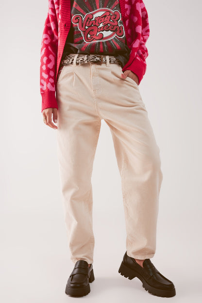 Pantalon de pana con pinzas ancho en crudo