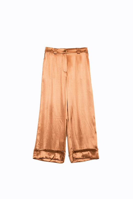Q2 Pantalón de raso camel de pierna ancha
