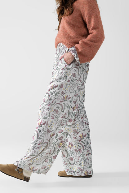 pantalón de raso gris estampado de flores