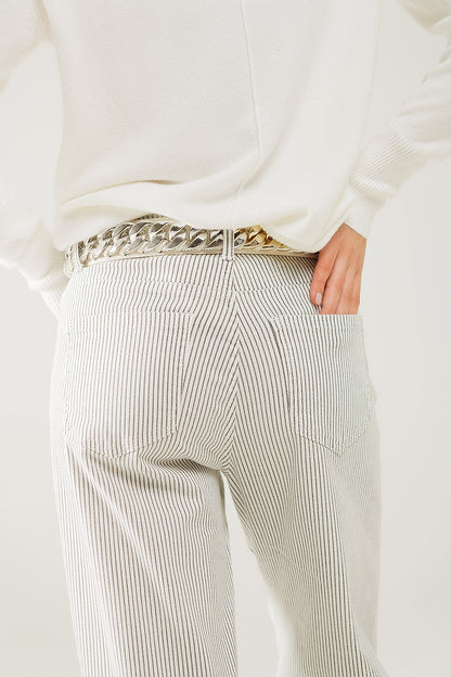Pantalón de rayas con pernera recta en tejido elástico
