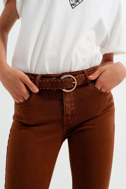 Pantalon de talle alto color camel