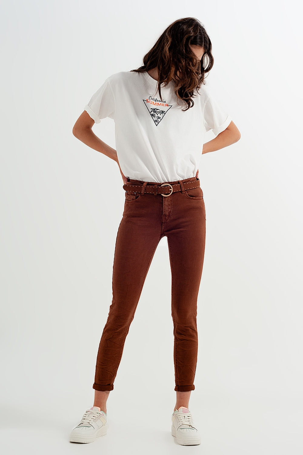 Pantalon de talle alto color camel