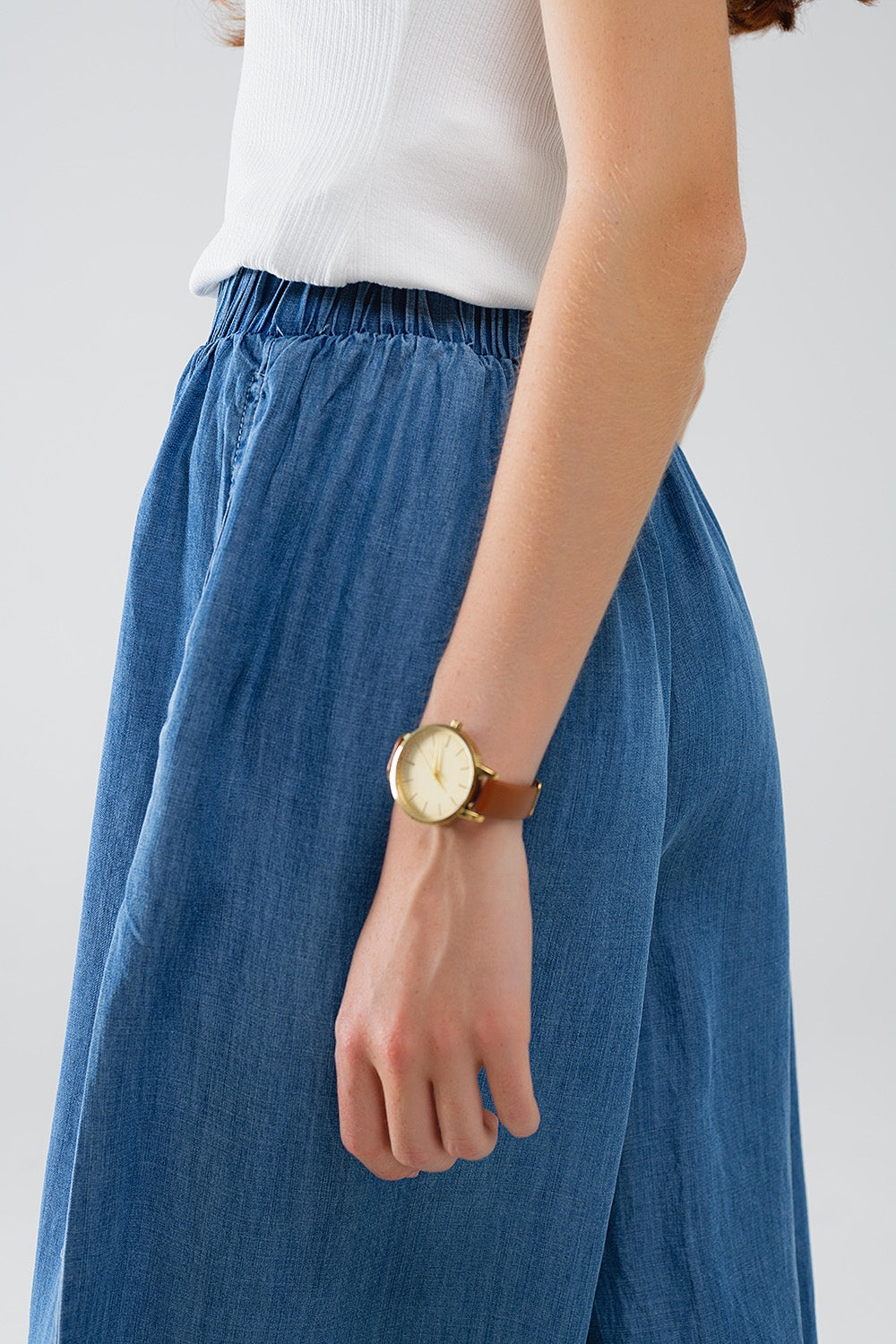 Pantalón de tencel fluido de pata ancha estilo vaquero azul