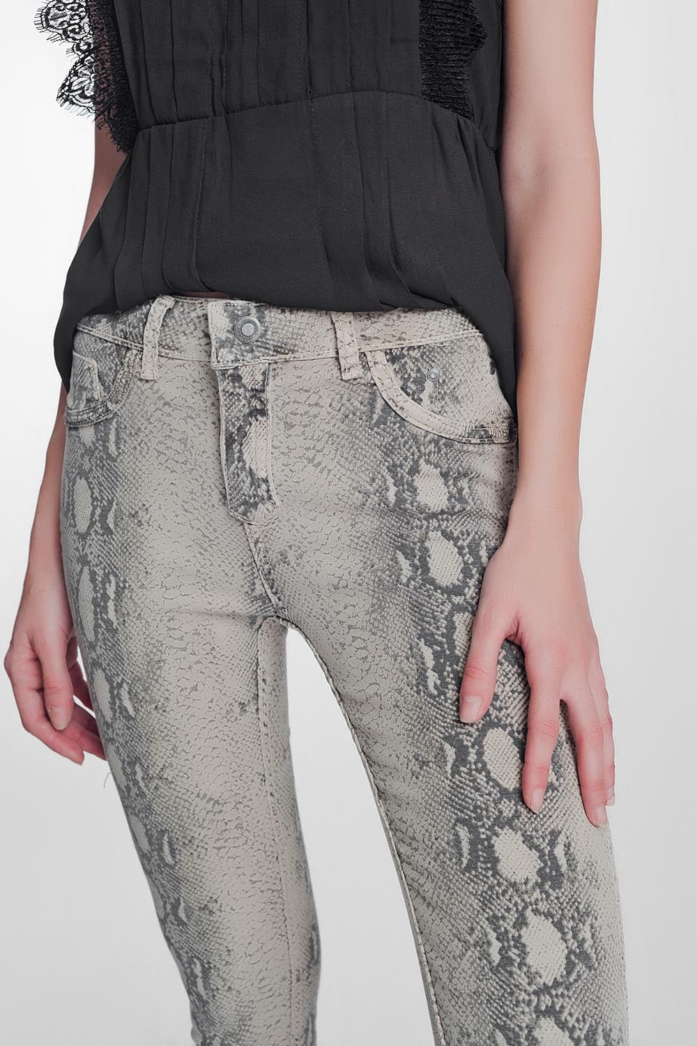 Pantalon estampado serpiente reversible en beige