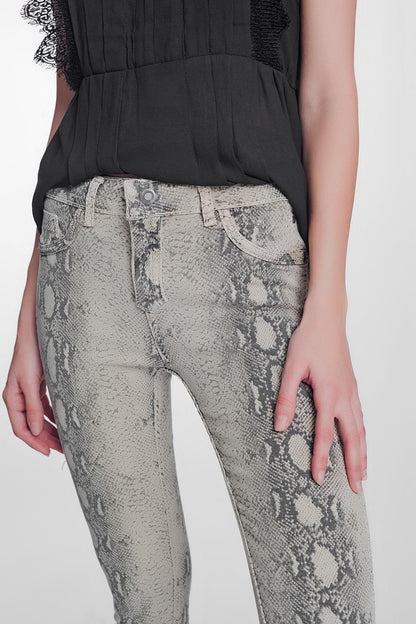 Pantalon estampado serpiente reversible en beige