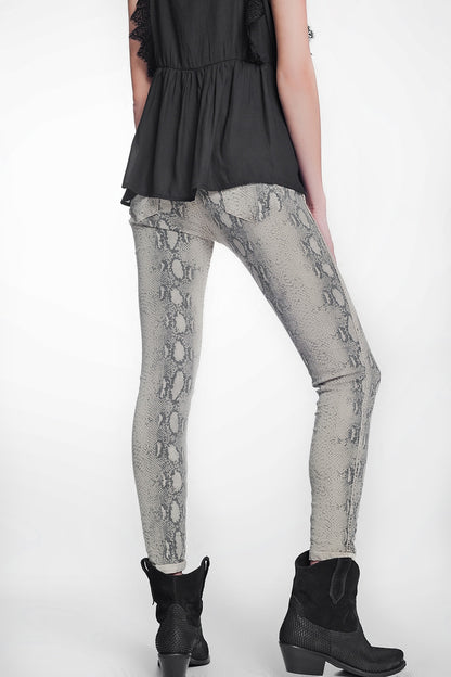 Pantalon estampado serpiente reversible en beige