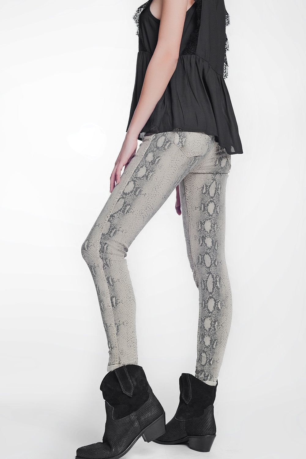 Pantalon estampado serpiente reversible en beige