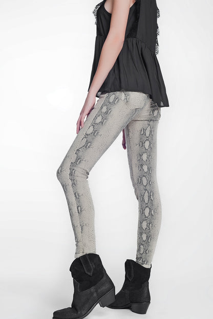 Pantalon estampado serpiente reversible en beige
