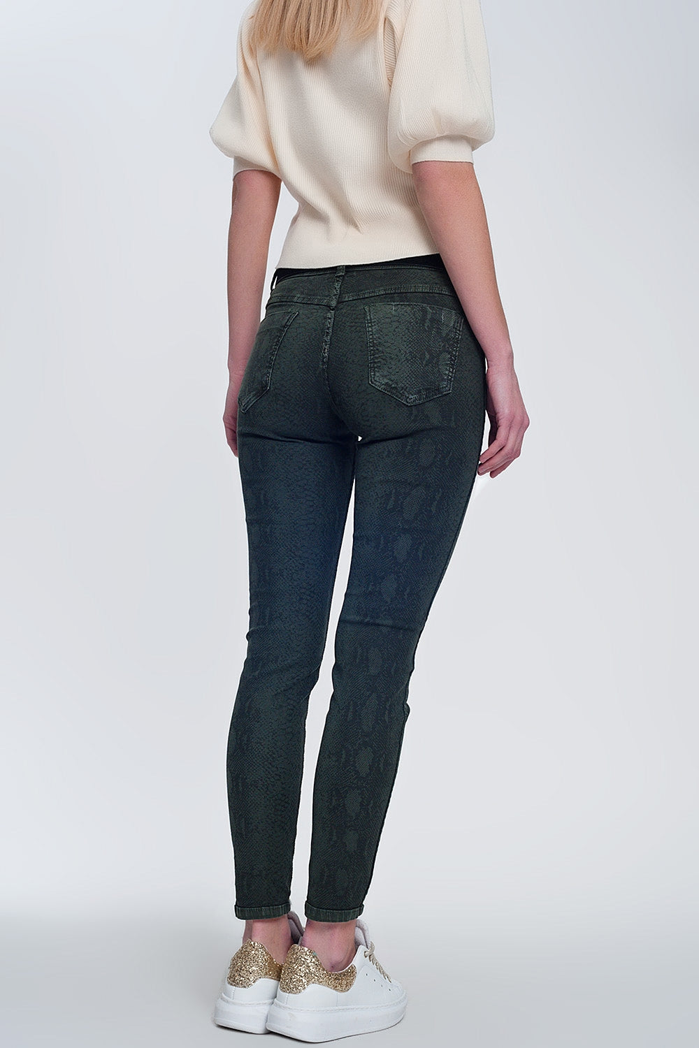 Pantalon estampado serpiente reversible en caqui