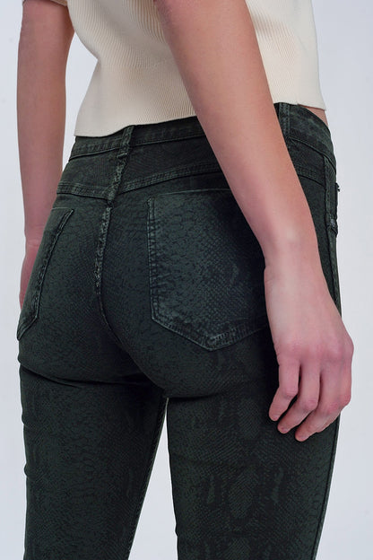 Pantalon estampado serpiente reversible en caqui