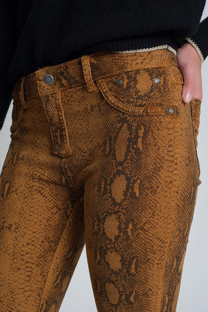 Pantalon estampado serpiente reversible en Mustard