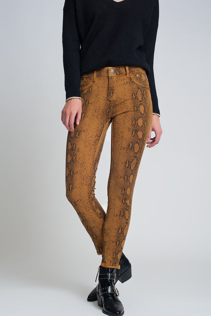 Pantalon estampado serpiente reversible en Mustard