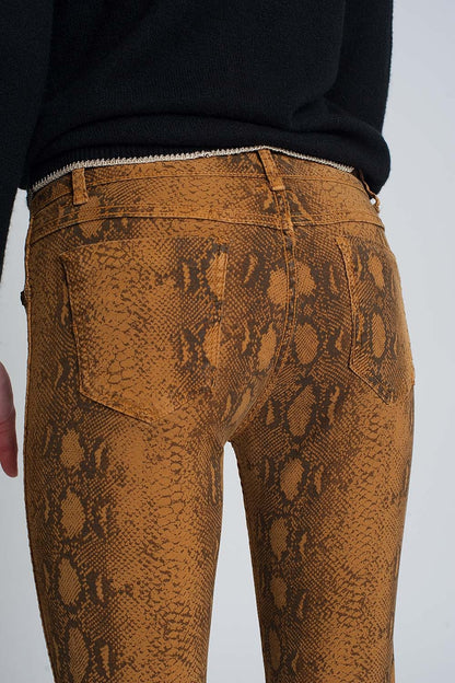 Pantalon estampado serpiente reversible en Mustard