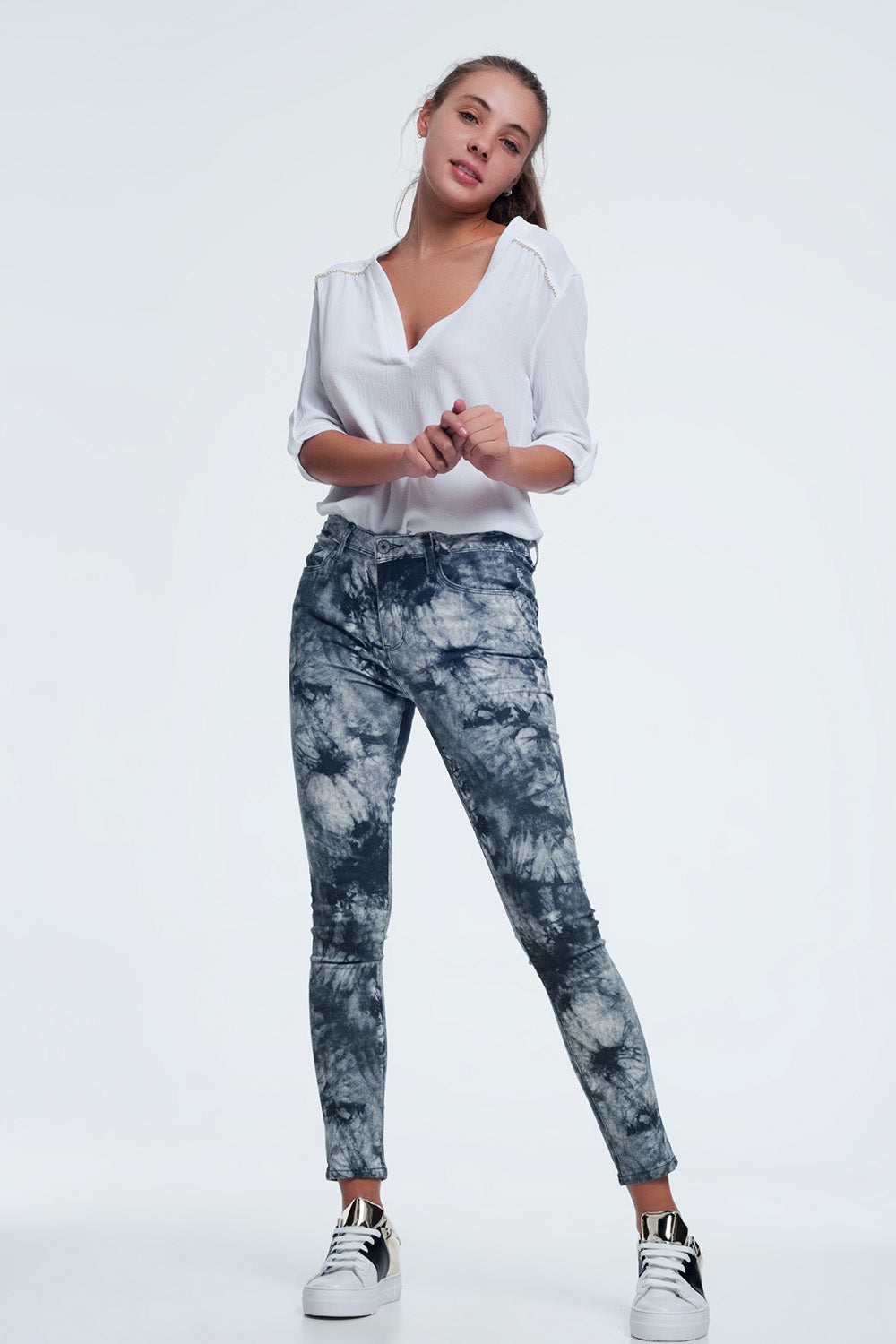 Pantalon gris slim teñido