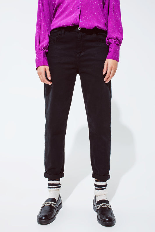 Q2 Pantalón negro holgado de algodón de tiro medio