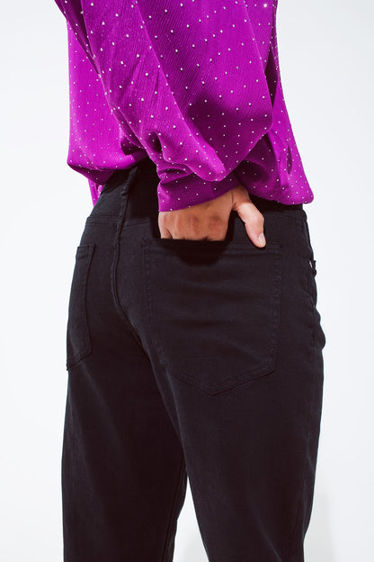Pantalón negro holgado de algodón de tiro medio