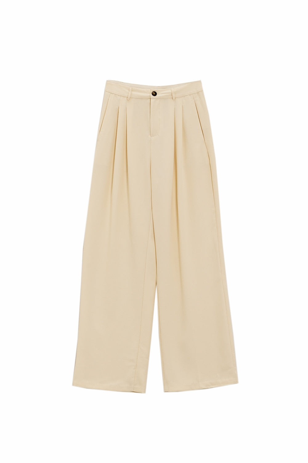 Pantalón recto con bolsillos laterales y pinzas en color crema
