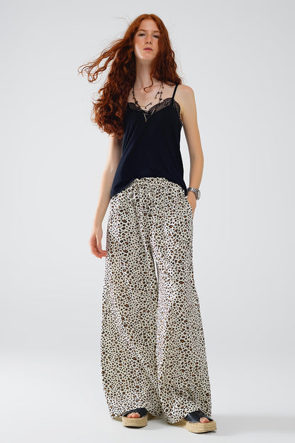 Pantalón recto con cintura elástica y estampado de leopardo