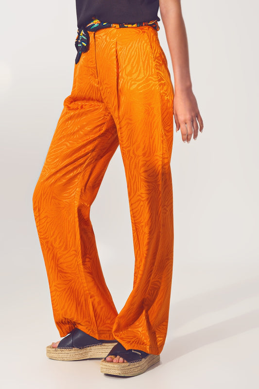 Q2 Pantalón recto con estampado de cebra en naranja