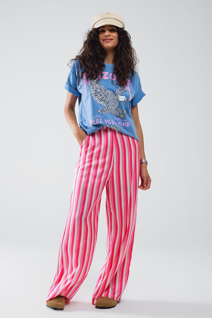 Pantalón satinado de rayas verticales en rosa