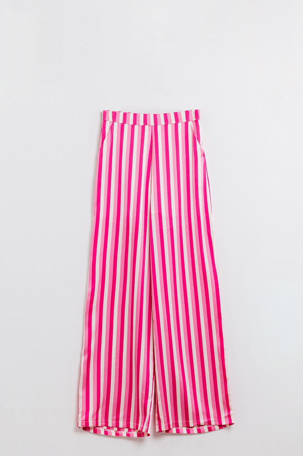 Pantalón satinado de rayas verticales en rosa