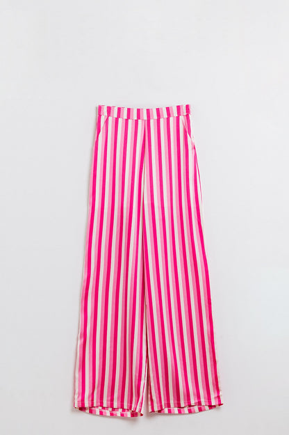 Pantalón satinado de rayas verticales en rosa