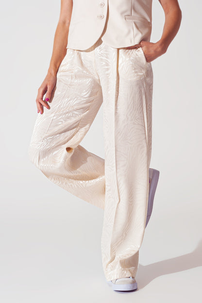 Pantalón suelto con estampado de cebra en blanco