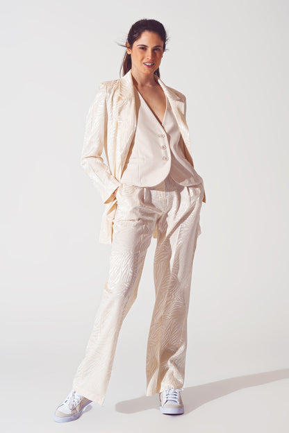 Pantalón suelto con estampado de cebra en blanco