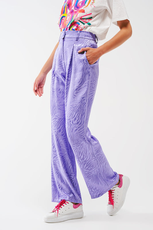 Q2 Pantalón suelto con estampado de cebra en morado