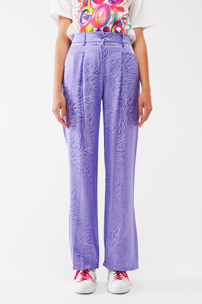 Pantalón suelto con estampado de cebra en morado