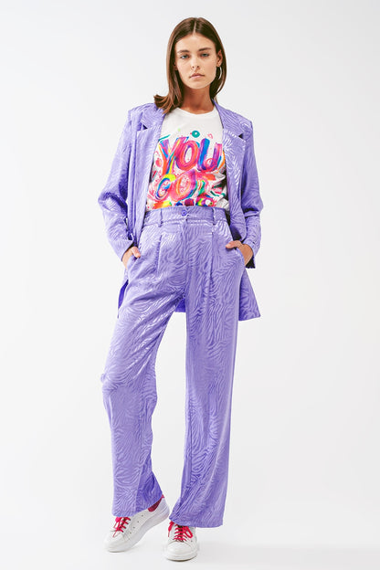 Pantalón suelto con estampado de cebra en morado