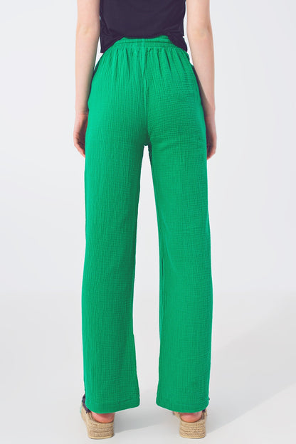 Pantalón Texturizado de Corte Holgado en Verde