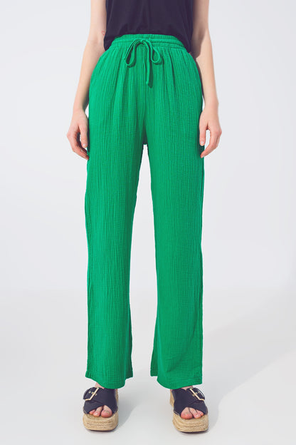 Pantalón Texturizado de Corte Holgado en Verde