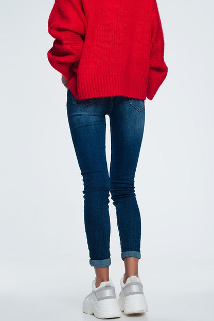 Pantalon vaquero slim con detalle de hilo en colores