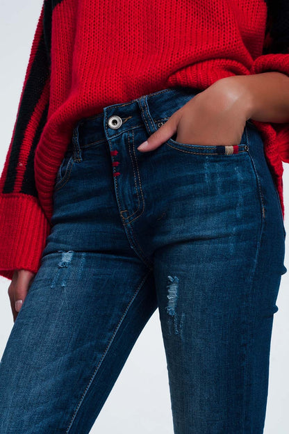 Pantalon vaquero slim con detalle de hilo en colores