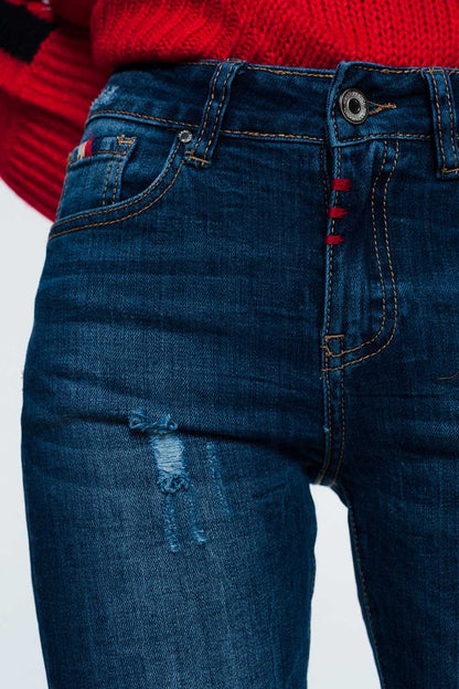 Pantalon vaquero slim con detalle de hilo en colores