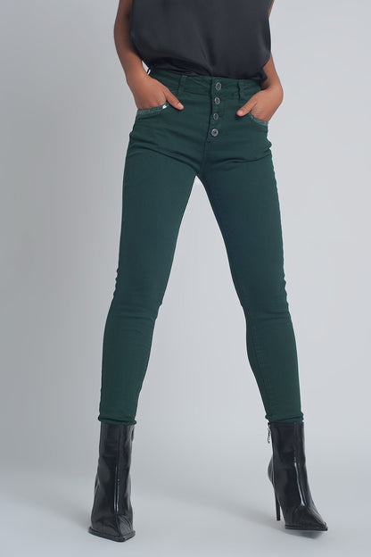Pantalon verde boyfriend con detalles en bolsillo de lentejuelas