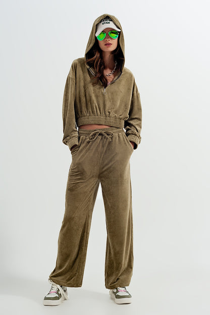Pantalon verde con cordón ajustable de pana