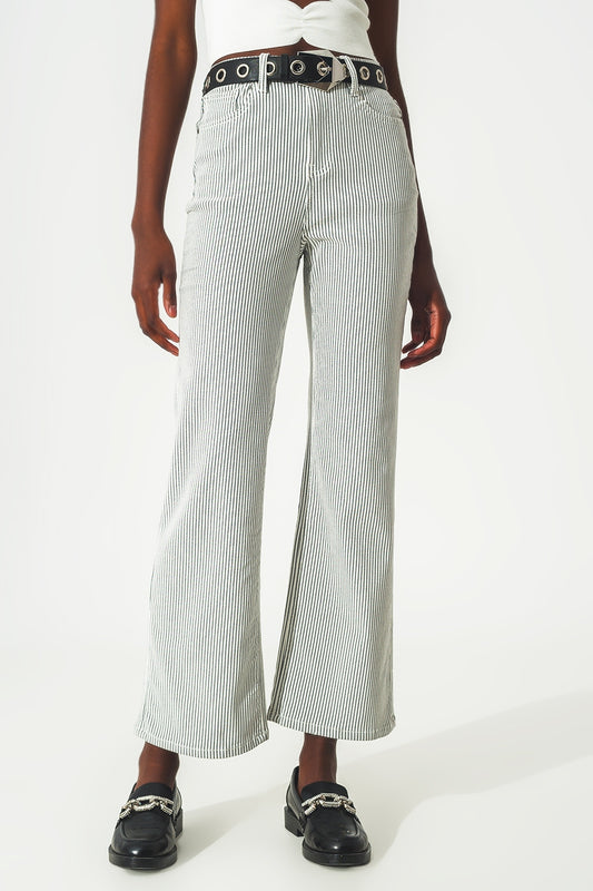 Q2 Pantalones acampanados a rayas grises