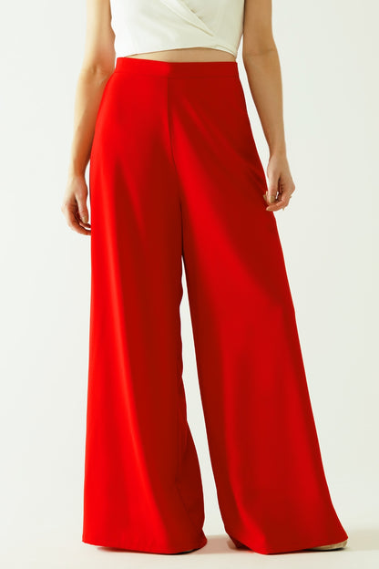 Pantalones acampanados amplios básicos rojos