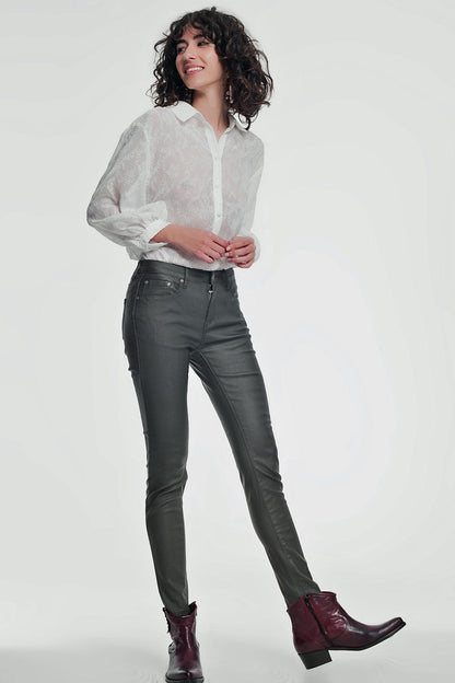 Pantalones ajustados de talle alto en caqui