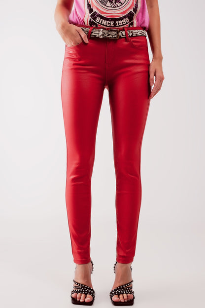 Pantalones ajustados de talle alto en rojo