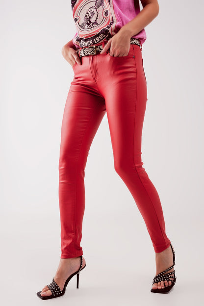 Pantalones ajustados de talle alto en rojo