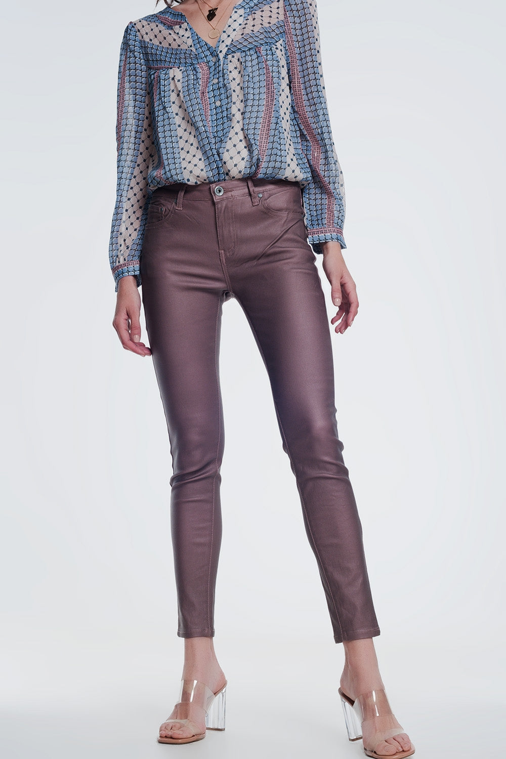 Pantalones ajustados de talle alto en rosa