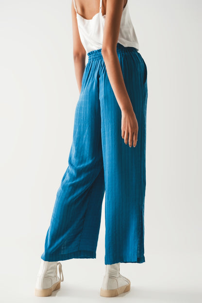 Pantalones anchos cintura elastica en azul