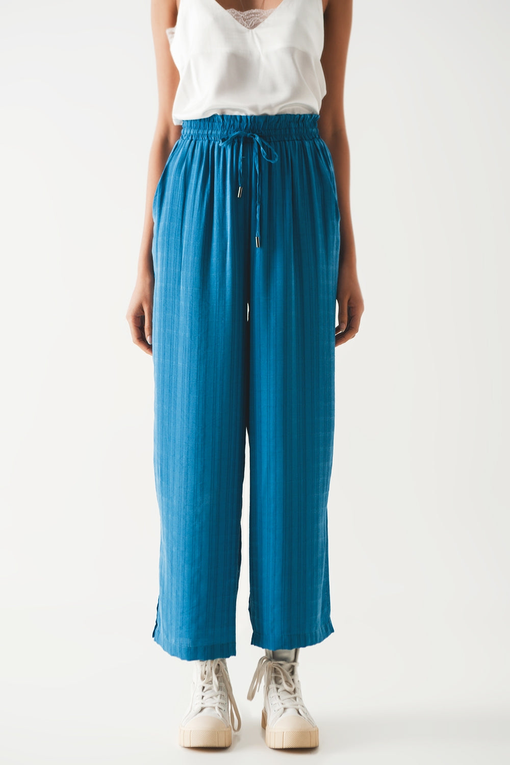 Pantalones anchos cintura elastica en azul