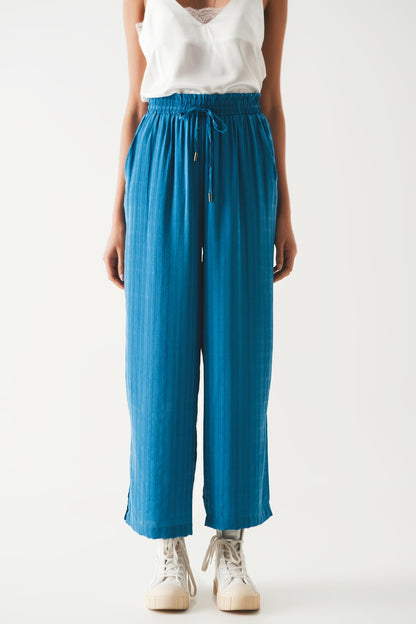 Pantalones anchos cintura elastica en azul