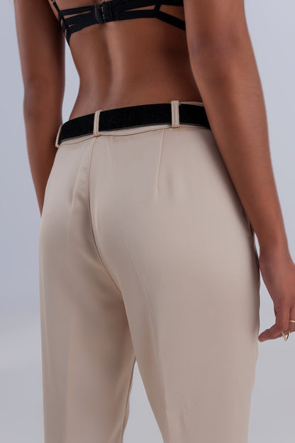 Pantalones beige de pernera ancha de satén