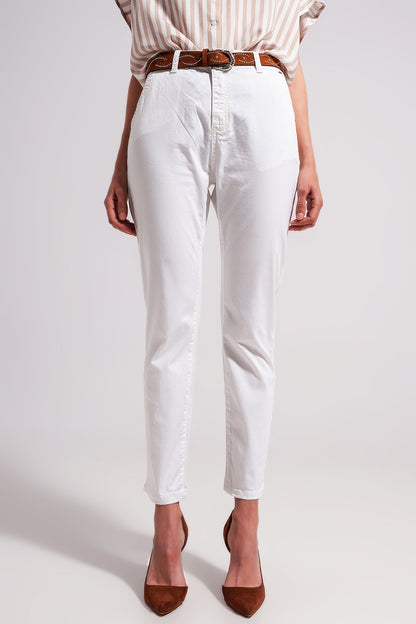 Q2 Pantalones blancos de mezcla de algodón